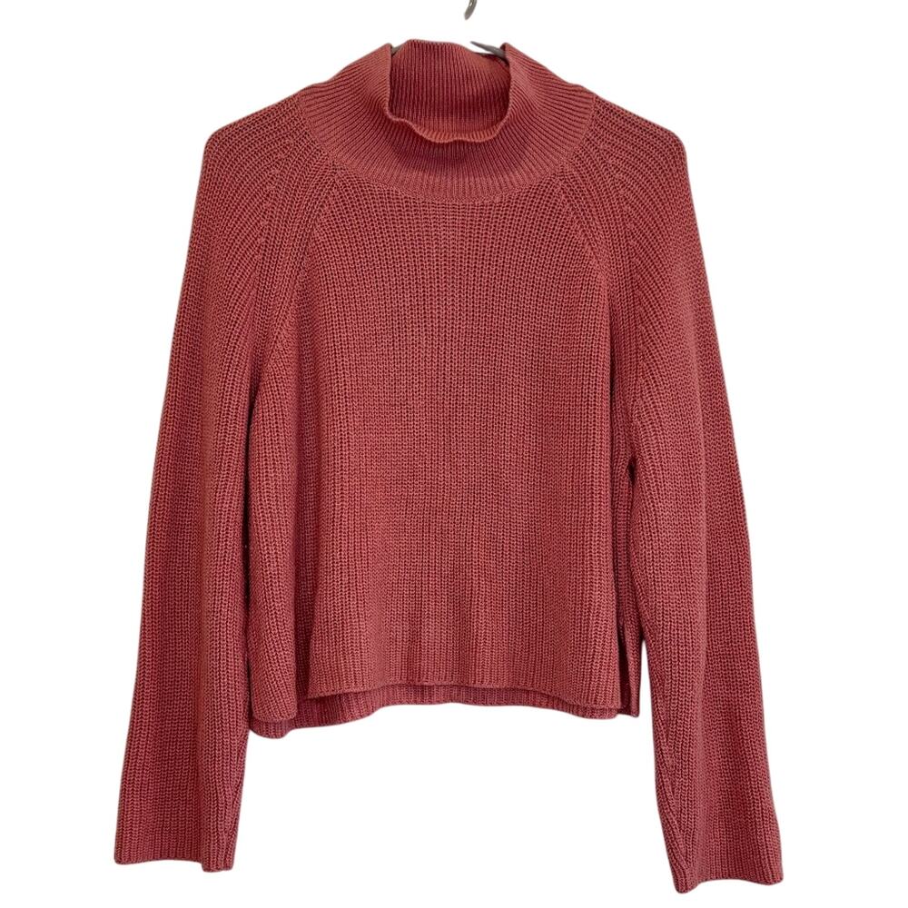 Eileen Fisher Small Raglan Sleeve Mock Neck Boxy Knit Sweater Pink